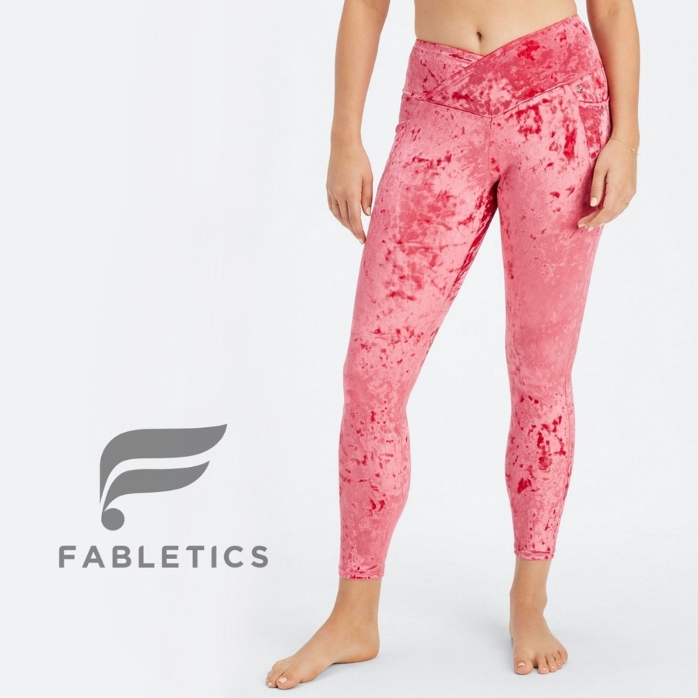 NEW Fabletics Crushed Velour Crossover Legging Strawberry Red Size Small